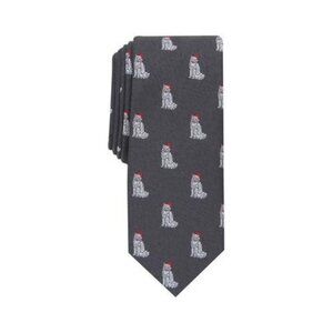Bar Iii Men's Holiday Kitty Tie Kitty All Over Slim Polyester Gray MSRP $55